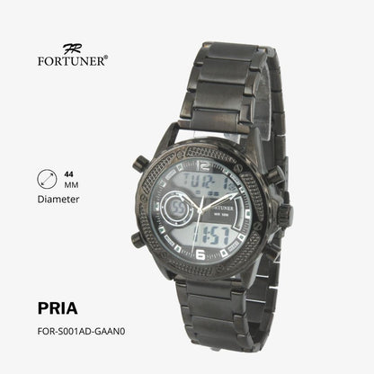 Fortuner Jam Tangan Sports Pria Analog-Digital Water Resistant Rantai Stainless Hitam Hartlee