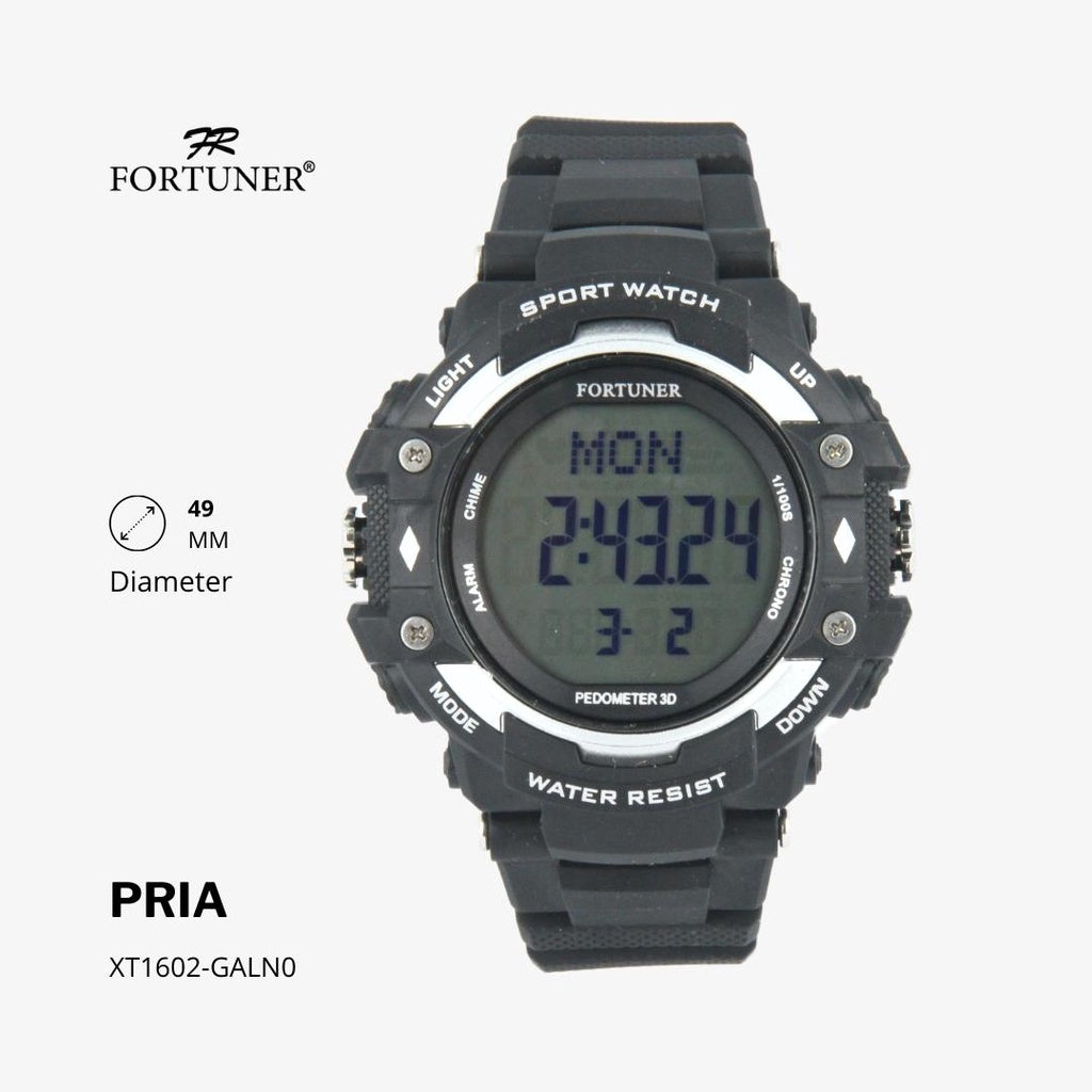 Fortuner Jam Tangan Sports Watch Digital Chrono Pria Black Water Resistant Rubber George