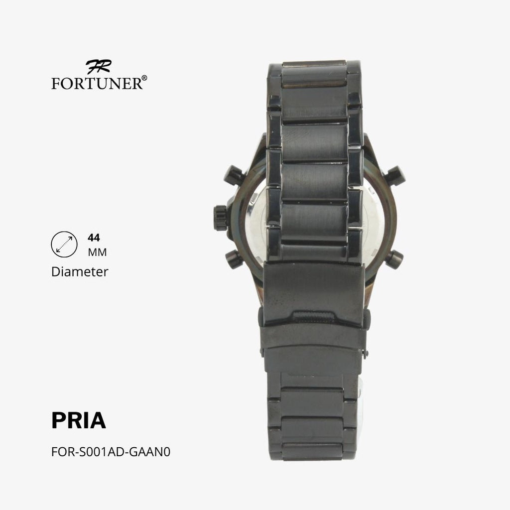 Fortuner Jam Tangan Sports Pria Analog-Digital Water Resistant Rantai Stainless Hitam Hartlee