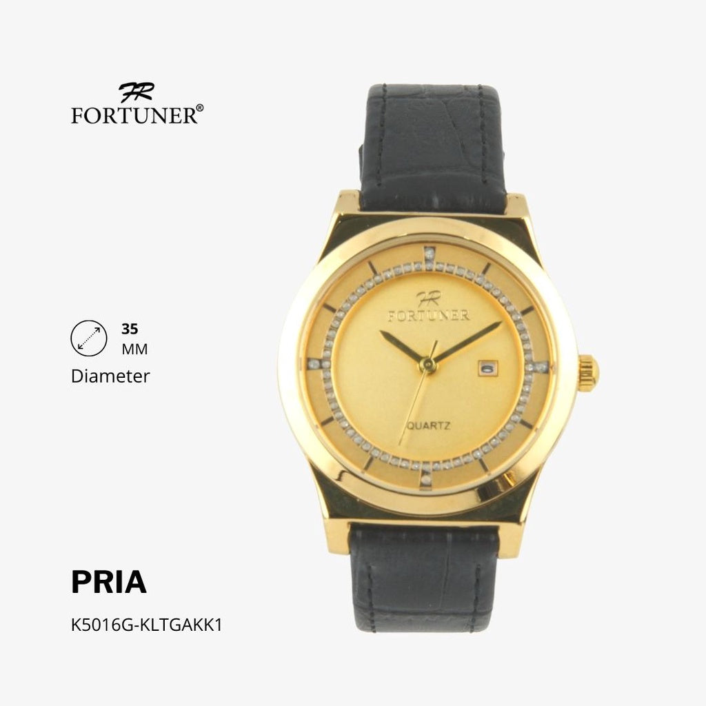 Fortuner Jam Tangan Analog Pria Water Resistant Silver Gold Kulit Haroldo