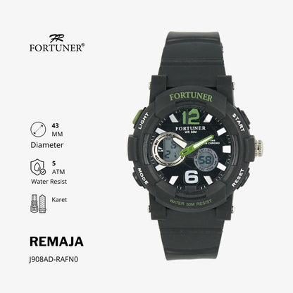 Fortuner Jam Tangan Remaja Dual Time Alarm Chrono Water Resist Rubber Kaiya