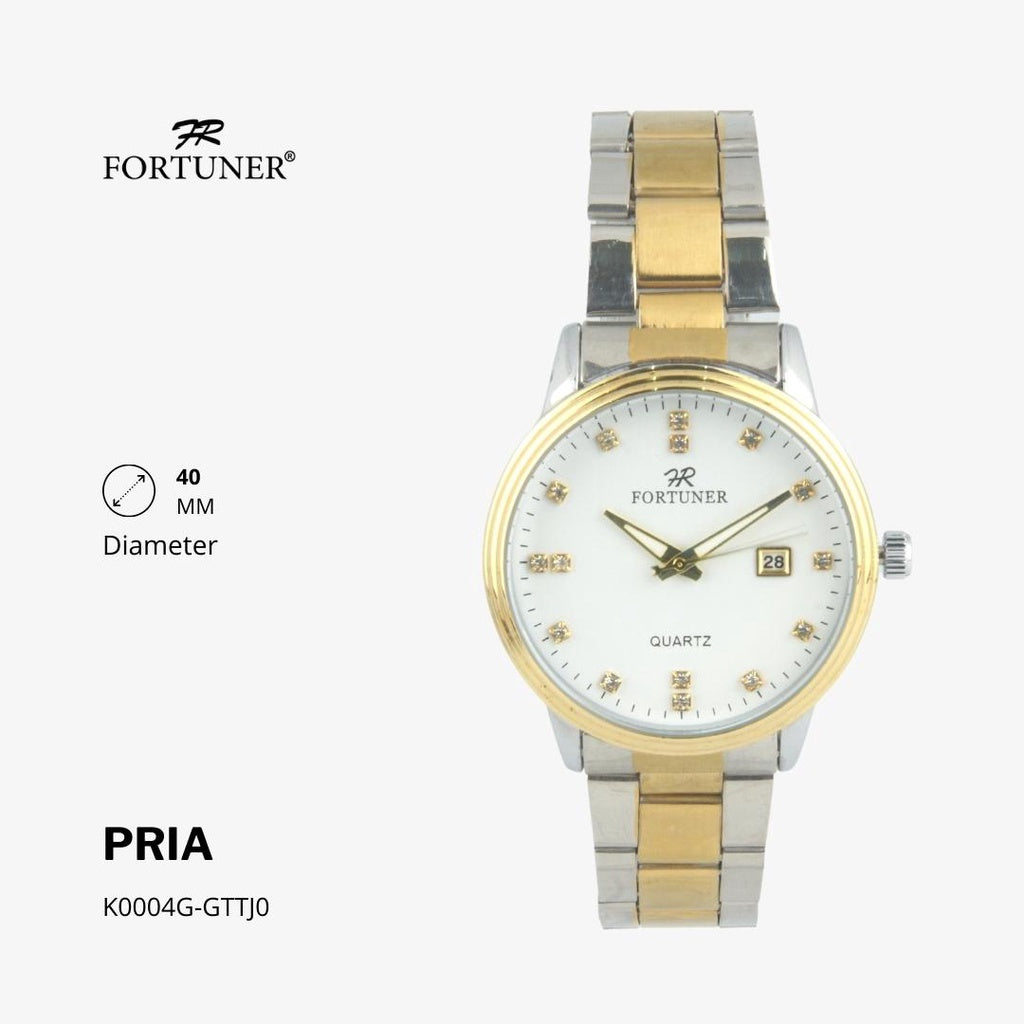 Fortuner Jam Tangan Casual Pria Analog Water Resistant Rantai Stainless Gold Silver Hitam Hadlea