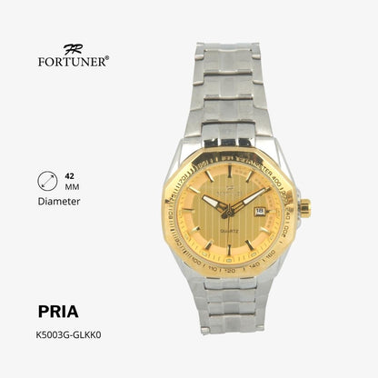 Fortuner Jam Tangan Fashion Pria Analog Water Resistant Rantai Stainless Silver Gold Henleigh