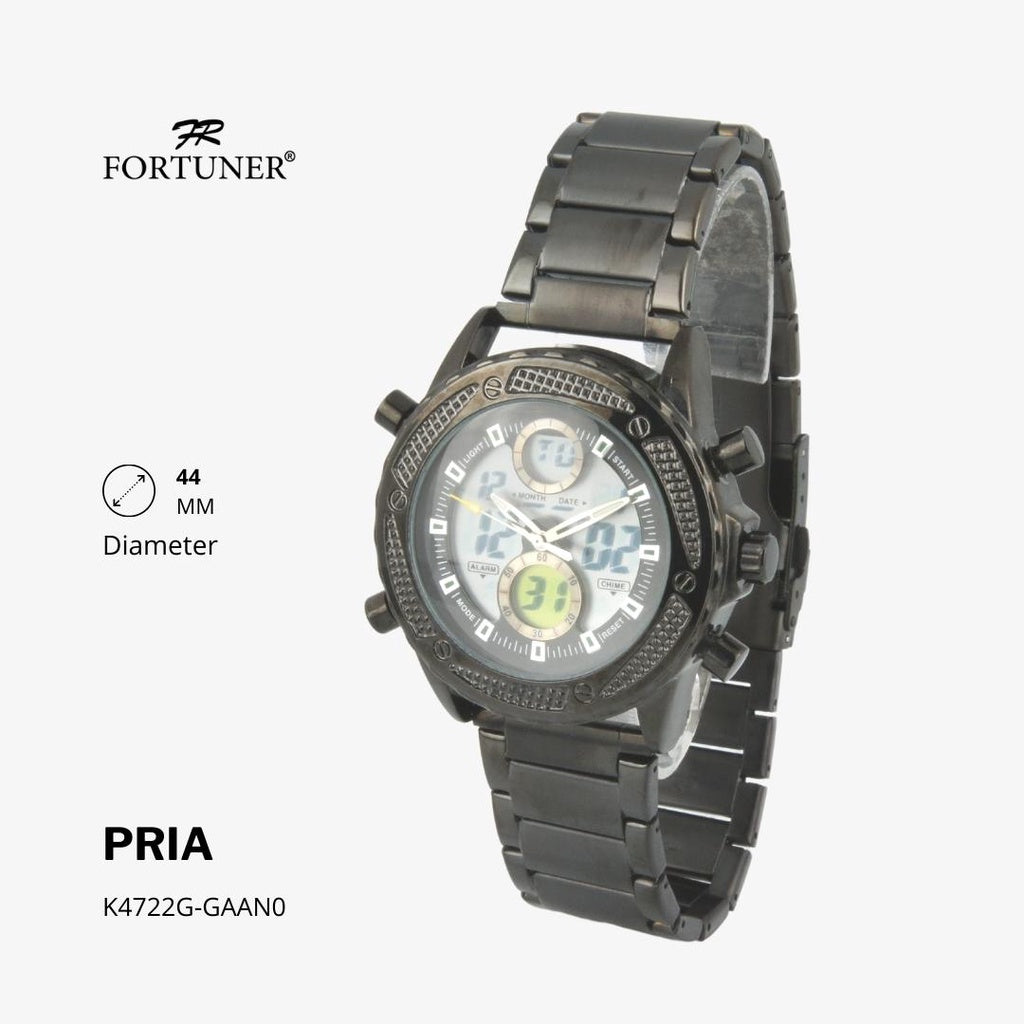 Fortuner Jam Tangan Casual Pria Analog-Digital Water Resistant Rantai Stainless Hitam Haily