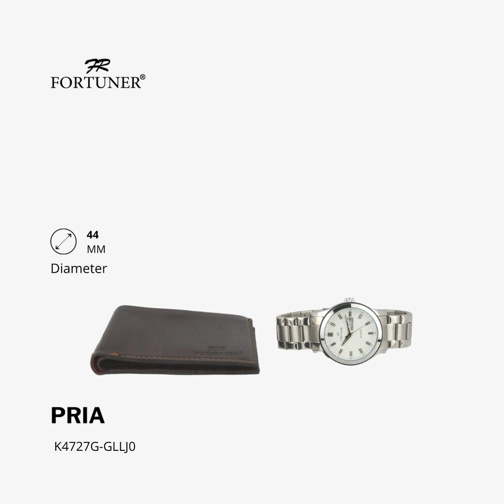 Fortuner Jam Tangan Analog Pria Day-Date Water Resistant Rantai Bonus Dompet dan Box Exclusive Preston