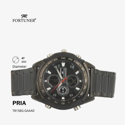 Fortuner Jam Tangan Sports Pria Analog-Digital Water Resistant Rantai Stainless Black Hardie