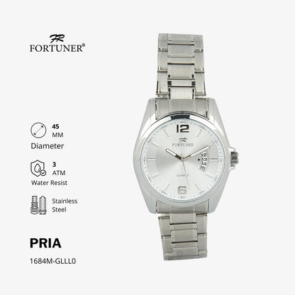 Fortuner Jam Tangan Pria Rantai Stainless Water Resist Tanggal Hitam Silver Oscar