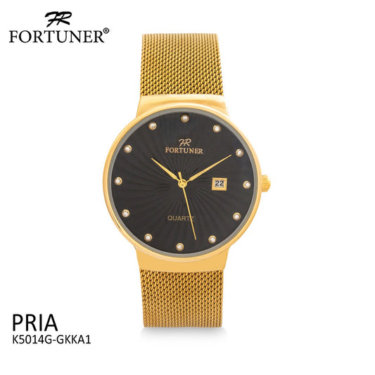 Fortuner Jam Tangan Analog Pria Gold Black Water Resistant An