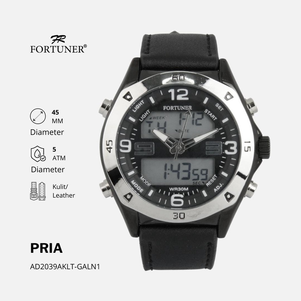 Fortuner Jam Tangan Pria Analog-Digital Water Resist Kulit Anwel