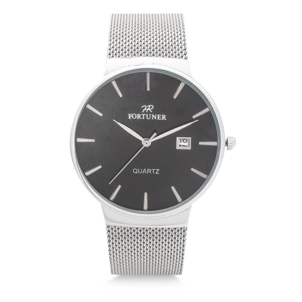 Fortuner Jam Tangan Analog Pria Silver Hitam Water Resistant Axel