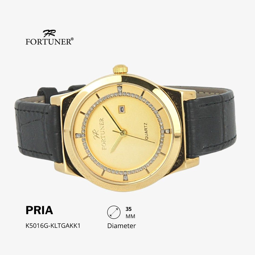 Fortuner Jam Tangan Analog Pria Water Resistant Silver Gold Kulit Haroldo