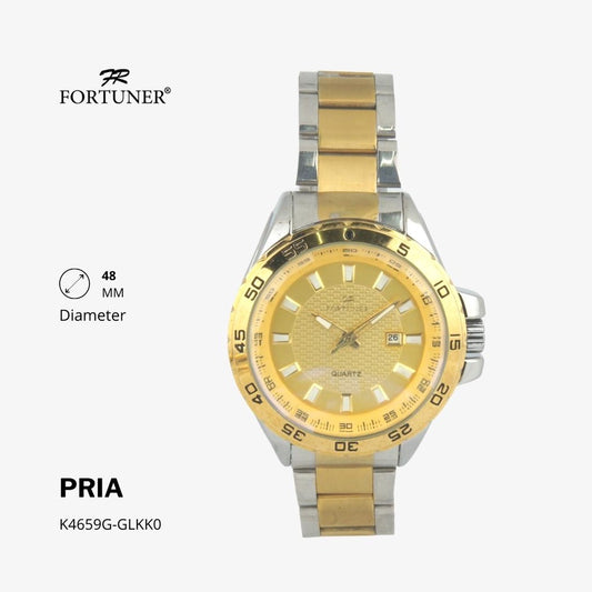 Fortuner Jam Tangan Fashion Business Pria Analog Water Resistant Rantai Stainless Silver Gold Hedrick