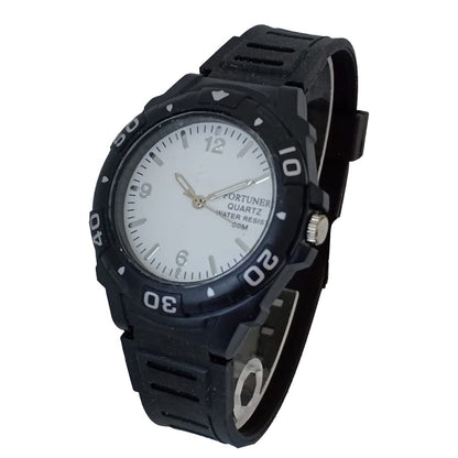 Fortuner Jam Tangan Original Pria Strap Tali Rubber 832-UAAJ0 Hitam Putih