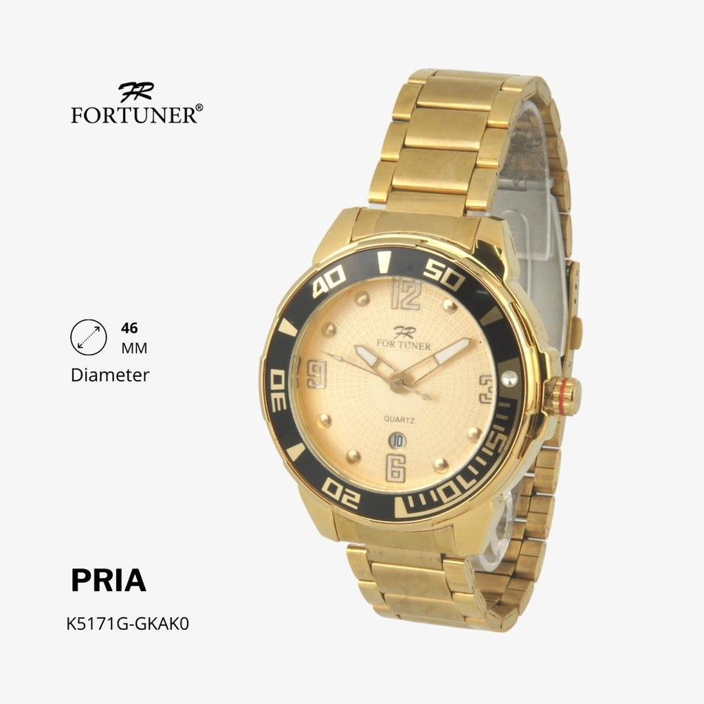 Fortuner Jam Tangan Sports Pria Analog Water Resistant Rantai Stainless Gold Hassain