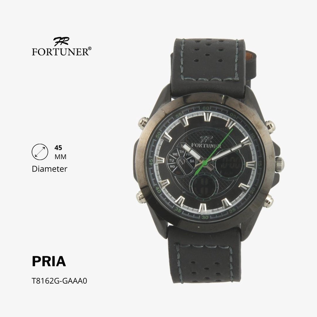 Fortuner Jam Tangan Fashion Pria Analog-Digital Water Resistant Kulit Hitam Coklat Hien