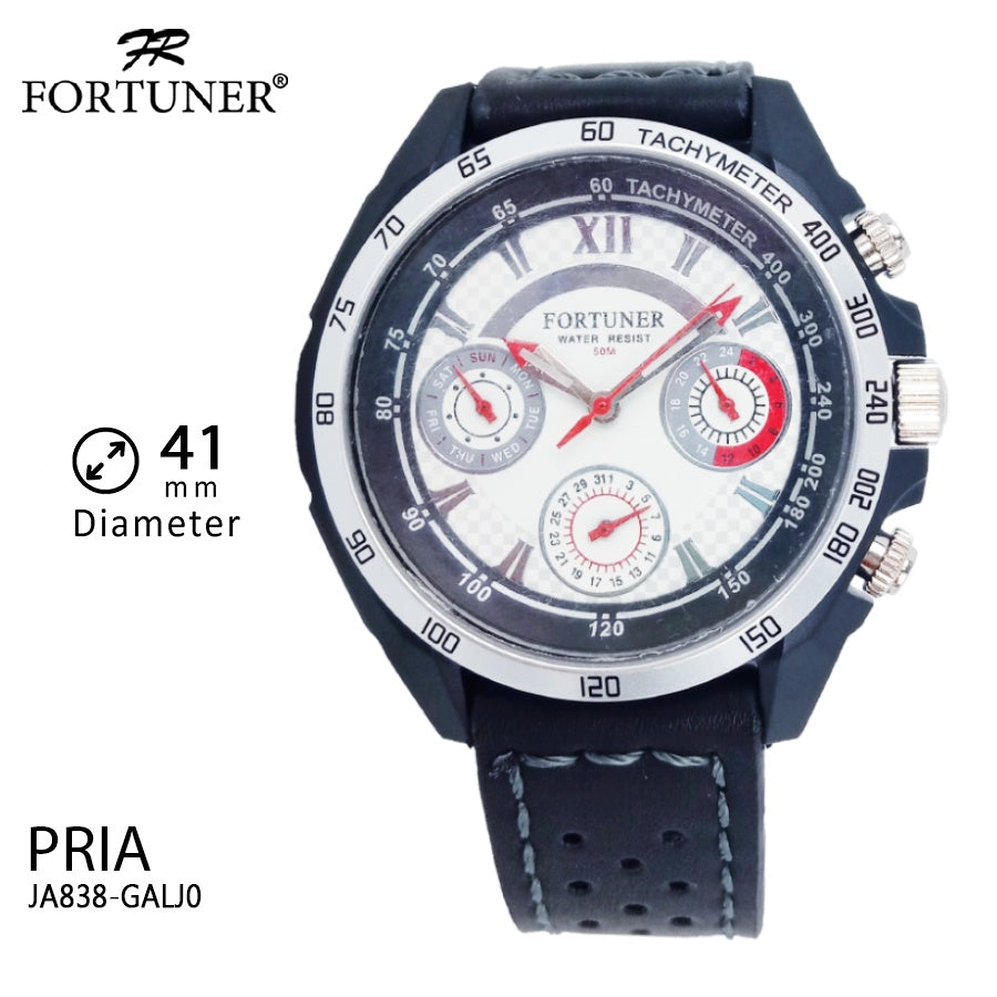 Fortuner Jam Tangan Analog Pria Chrono Water Resistant Kulit Deveon