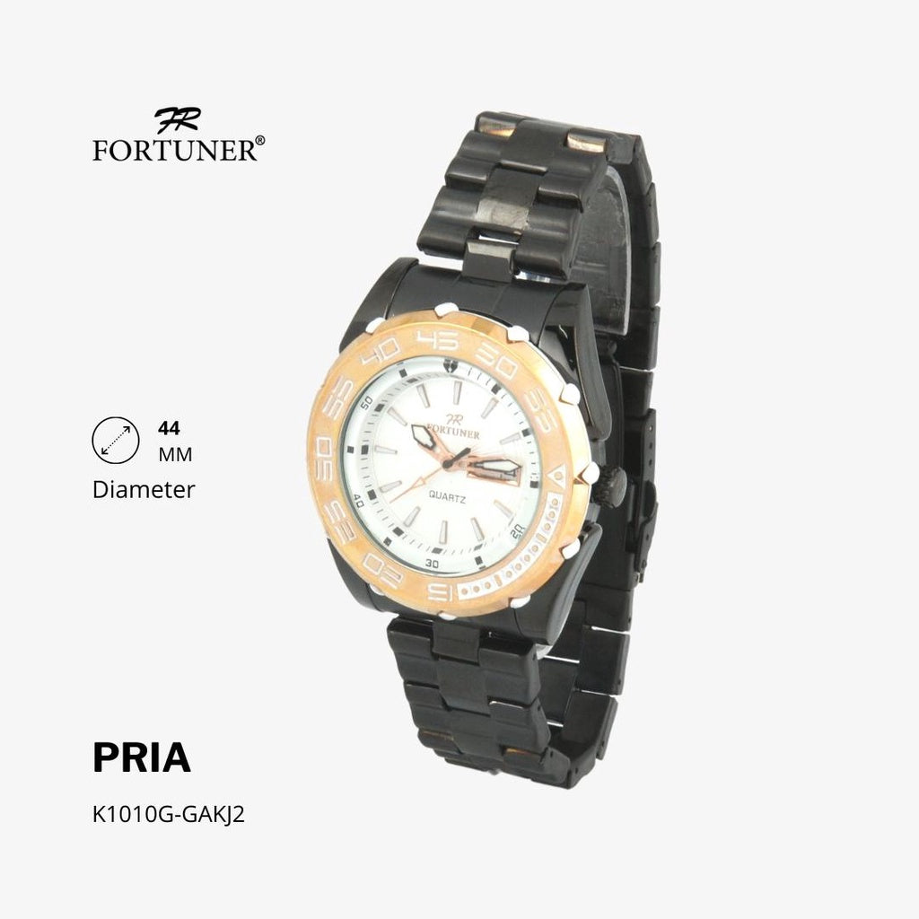 Fortuner Jam Tangan Analog Pria Day-Date Water Resistant Silver Black Bonus Dompet dan Box Exclusive Fairbanks