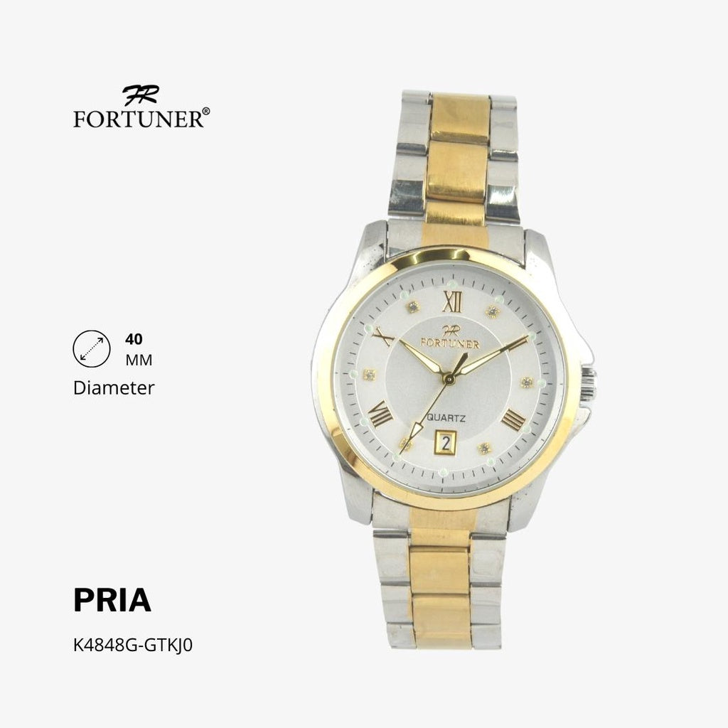 Fortuner Jam Tangan Casual Pria Analog Water Resistant Rantai Stainless Gold Silver Hitam Hoover