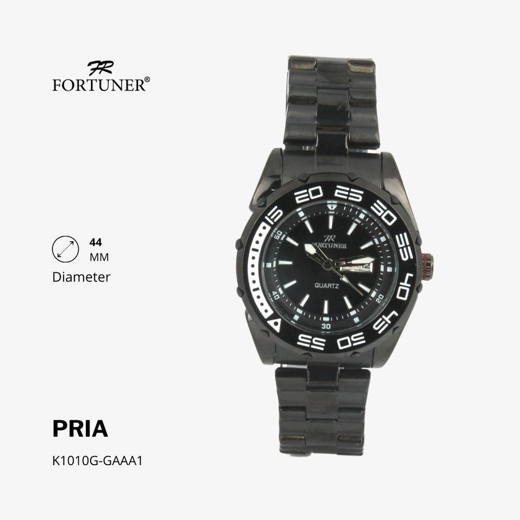 Fortuner Jam Tangan Analog Pria Day-Date Water Resistant Silver Black Bonus Dompet dan Box Exclusive Fairbanks