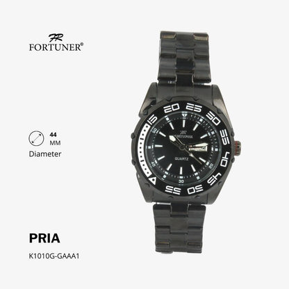 Fortuner Jam Tangan Analog Pria Day-Date Water Resistant Silver Black Bonus Dompet dan Box Exclusive Fairbanks