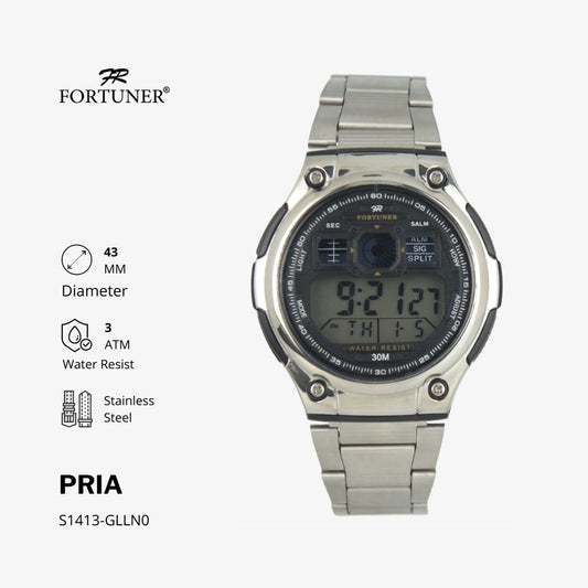 Fortuner Jam Tangan Digital Pria Silver Water Resistant Felton