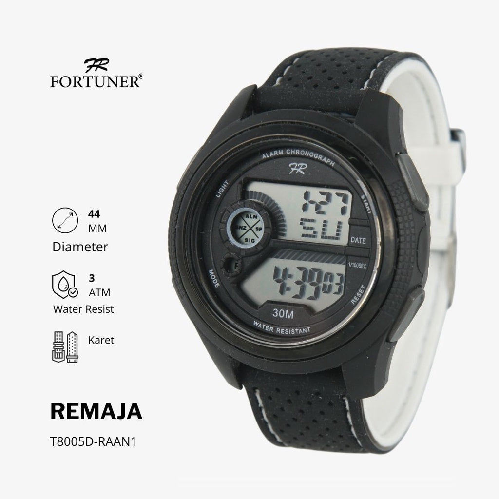 Fortuner Jam Tangan Digital Remaja Black Water Resistant Rubber Thursten