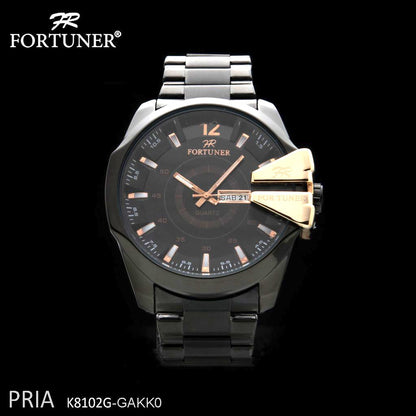 Fortuner Jam Tangan Analog Pria Rantai Stainless Arloji Water Resist Garansi 1 Tahun K8102G Black