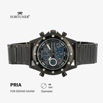 Fortuner Jam Tangan Sports Pria Analog-Digital Water Resistant Rantai Stainless Hitam Hali