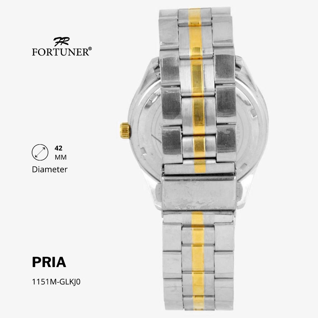 Fortuner Jam Tangan Fashion Pria Analog Water Resistant Rantai Stainless Silver Gold Deluxe Heitor