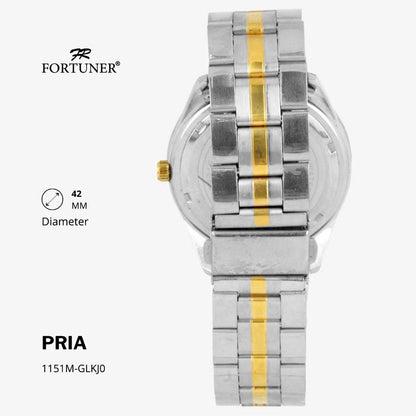 Fortuner Jam Tangan Fashion Pria Analog Water Resistant Rantai Stainless Silver Gold Deluxe Heitor