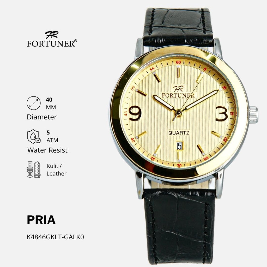 Fortuner Jam Tangan Kasual Analog Pria Kulit Water Resistant Aubrey