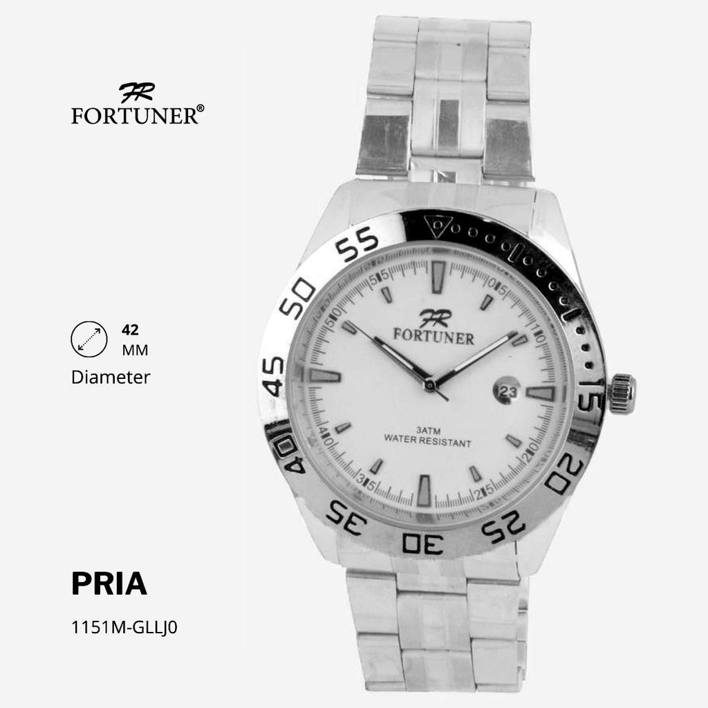Fortuner Jam Tangan Fashion Pria Analog Water Resistant Rantai Stainless Silver Gold Deluxe Heitor