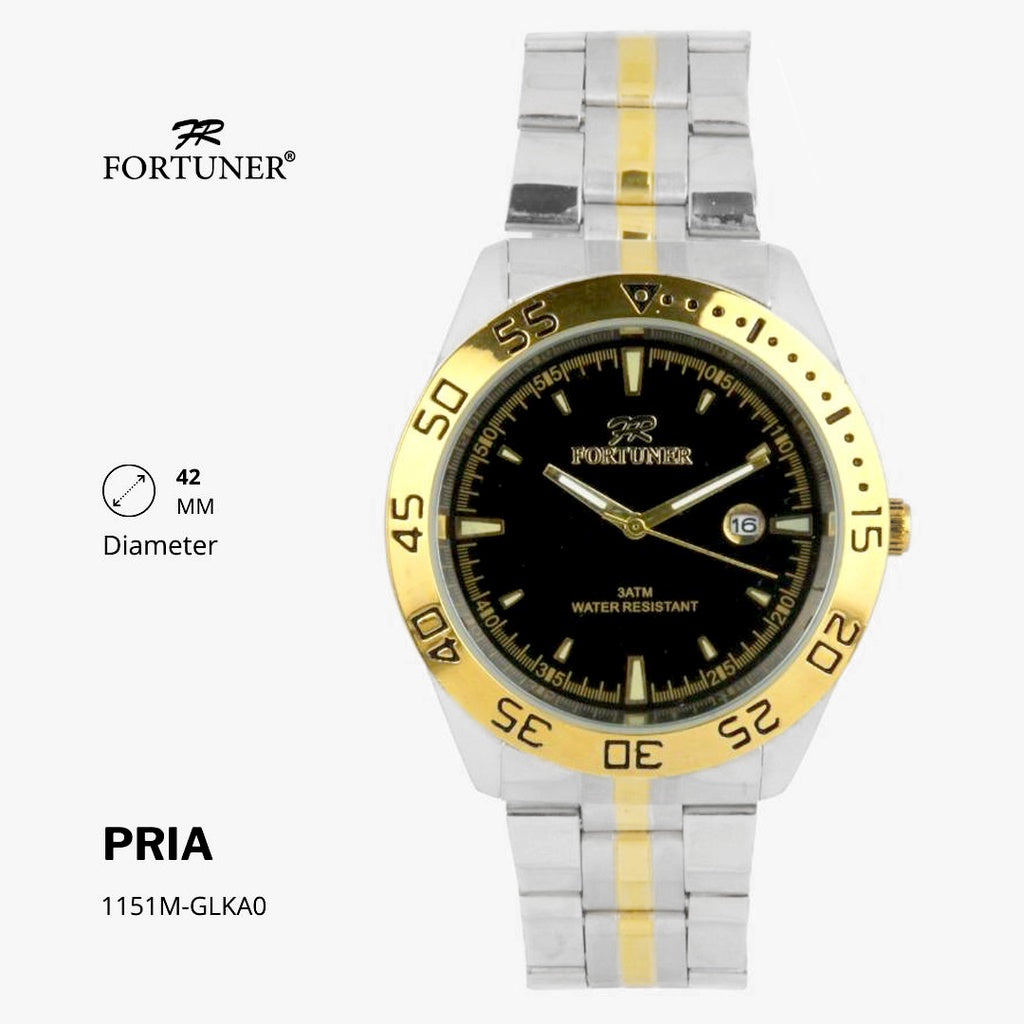 Fortuner Jam Tangan Fashion Pria Analog Water Resistant Rantai Stainless Silver Gold Deluxe Heitor