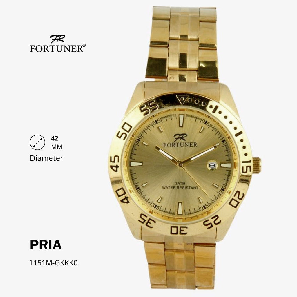 Fortuner Jam Tangan Fashion Pria Analog Water Resistant Rantai Stainless Silver Gold Deluxe Heitor