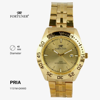 Fortuner Jam Tangan Fashion Pria Analog Water Resistant Rantai Stainless Silver Gold Deluxe Heitor