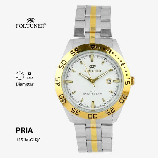 Fortuner Jam Tangan Fashion Pria Analog Water Resistant Rantai Stainless Silver Gold Deluxe Heitor