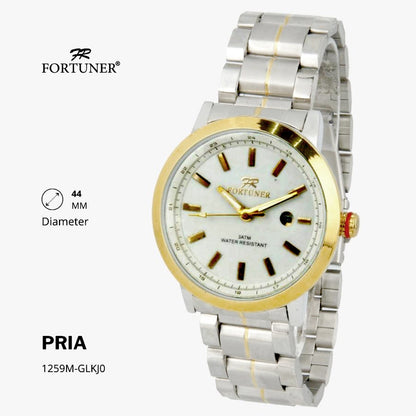 Fortuner Jam Tangan Fashion Pria Analog Water Resistant Rantai Stainless Silver Gold Hedrick