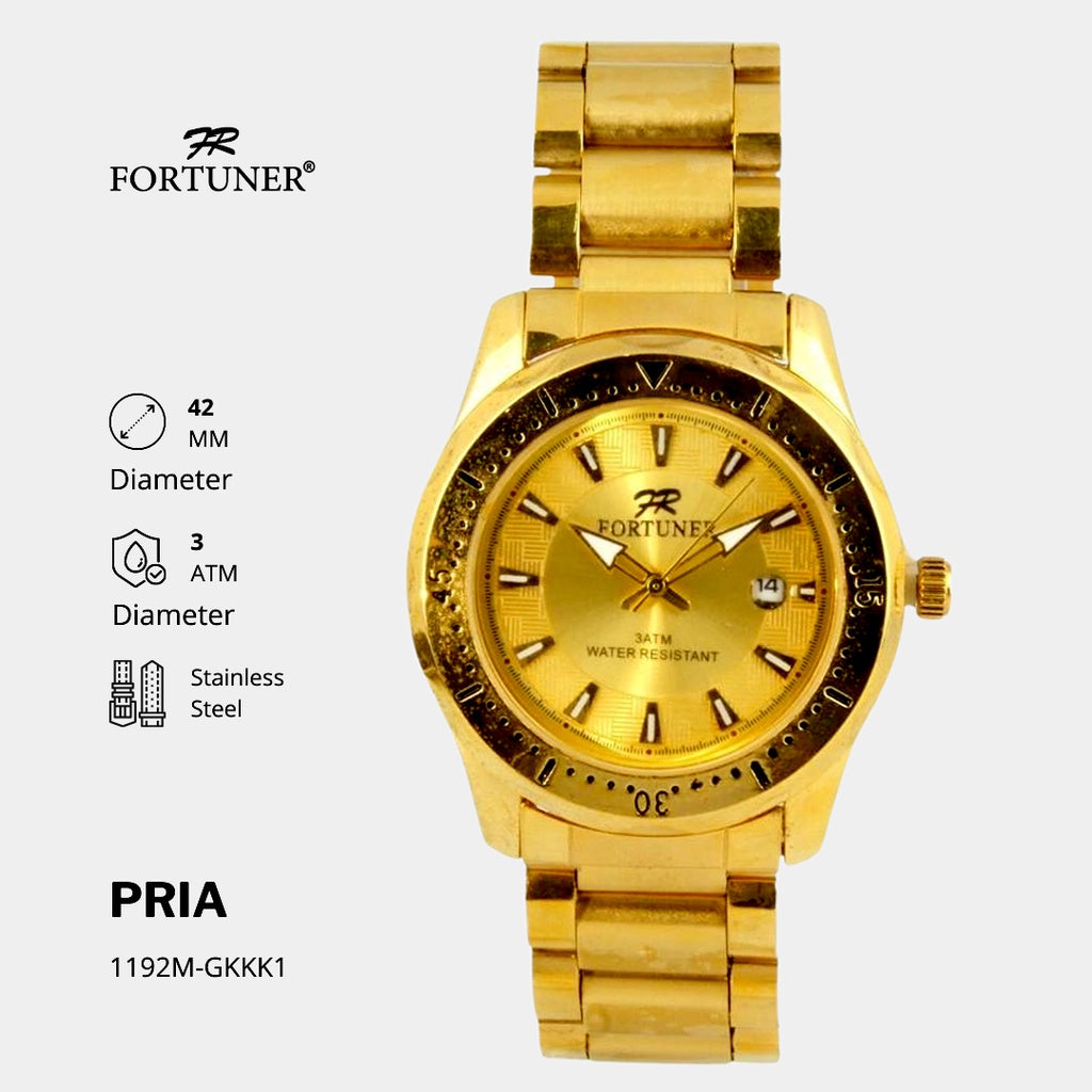 Fortuner Jam Tangan Analog Pria Water Resistant Rantai Stainless Gold Trevor