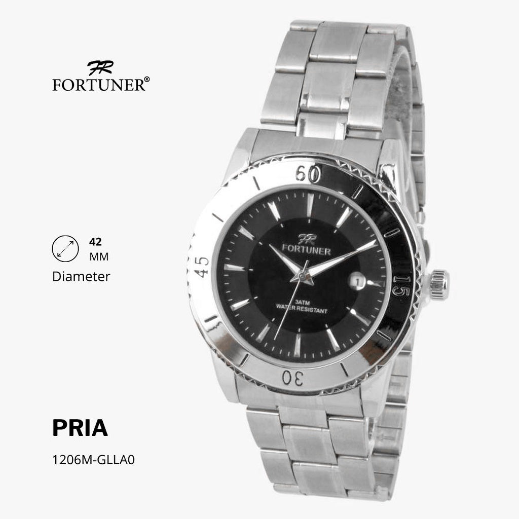 Fortuner Jam Tangan Fashion Pria Analog Water Resistant Rantai Stainless Silver Gold Huey