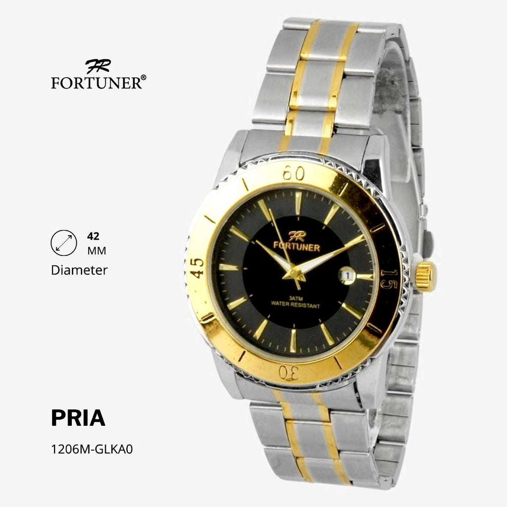 Fortuner Jam Tangan Fashion Pria Analog Water Resistant Rantai Stainless Silver Gold Huey