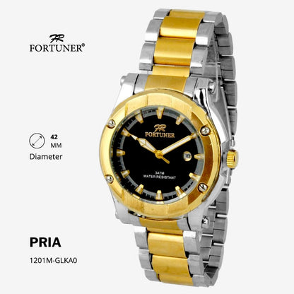 Fortuner Jam Tangan Analog Pria Water Resistant Rantai Stainless Gold, Silver Hitam Hutton