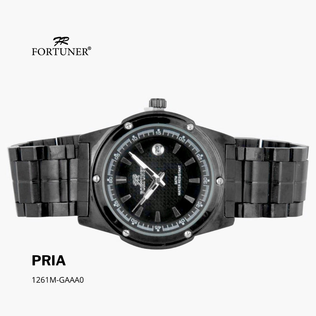 Fortuner Jam Tangan Fashion Pria Analog Water Resistant Rantai Stainless Hitam Harland