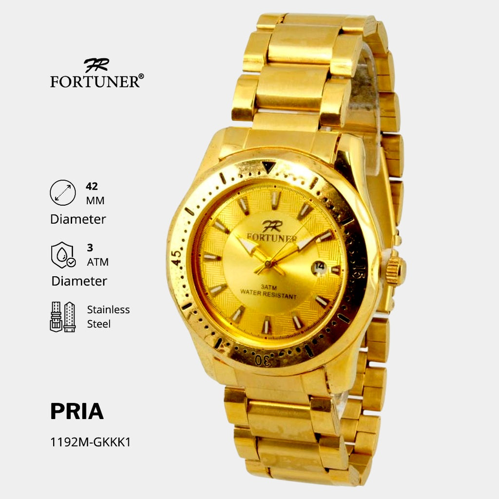 Fortuner Jam Tangan Analog Pria Water Resistant Rantai Stainless Gold Trevor