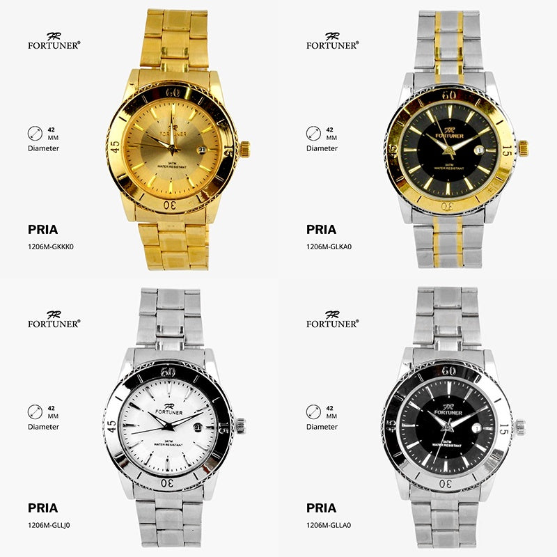 Fortuner Jam Tangan Fashion Pria Analog Water Resistant Rantai Stainless Silver Gold Huey