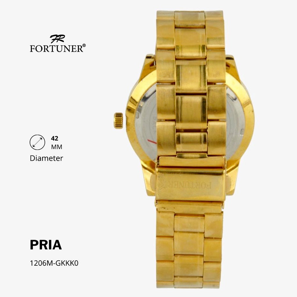 Fortuner Jam Tangan Fashion Pria Analog Water Resistant Rantai Stainless Silver Gold Huey