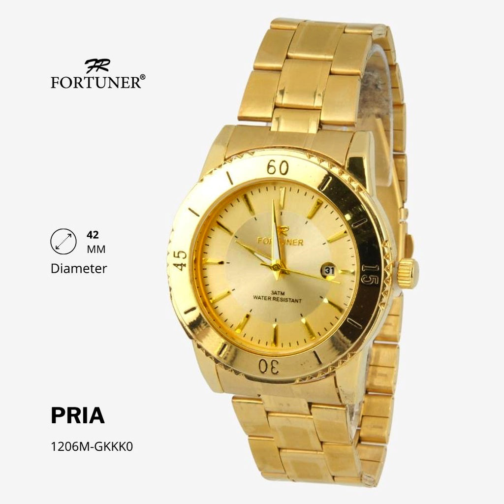 Fortuner Jam Tangan Fashion Pria Analog Water Resistant Rantai Stainless Silver Gold Huey