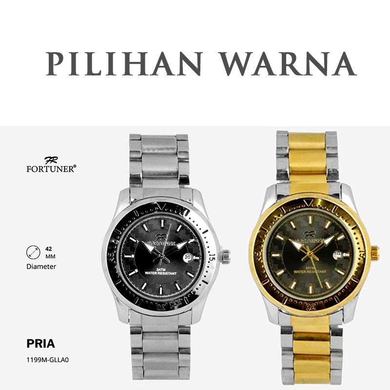 Fortuner Jam Tangan Analog Pria Water Resistant Rantai Stainless Gold Silver Black Hamlin