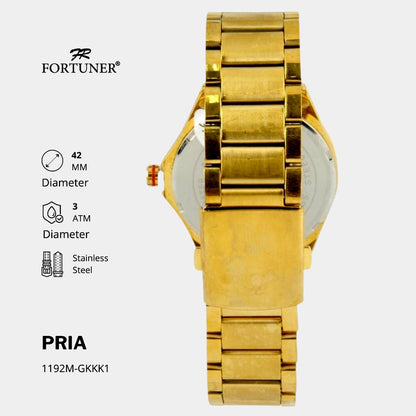 Fortuner Jam Tangan Analog Pria Water Resistant Rantai Stainless Gold Trevor