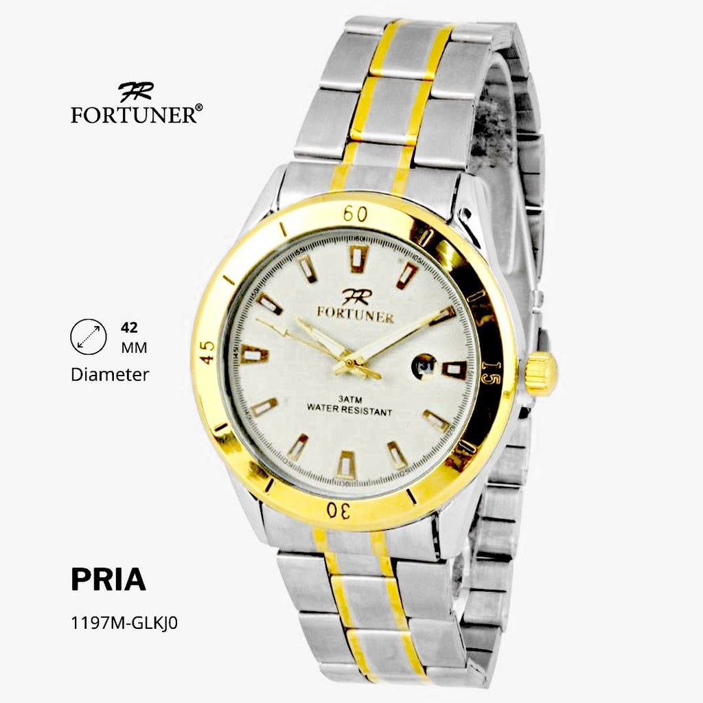 Fortuner Jam Tangan Fashion Pria Analog Water Resistant Rantai Stainless Silver Gold Hilario