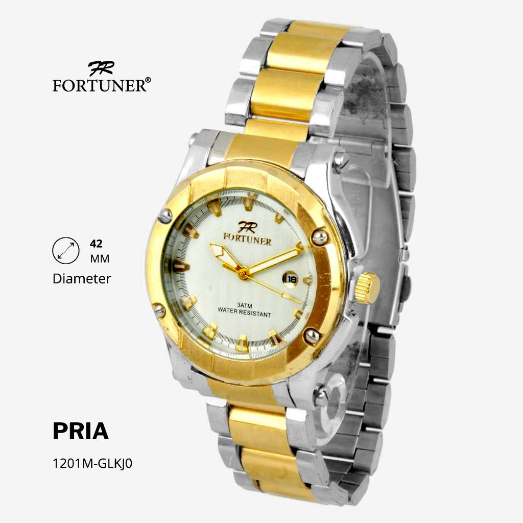 Fortuner Jam Tangan Analog Pria Water Resistant Rantai Stainless Gold, Silver Hitam Hutton